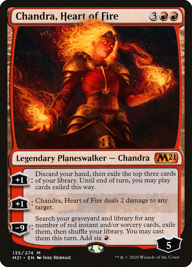 This Is An Image Of The Magic The Gathering Card Chandra, Heart of Fire From The Set Core Set 2021 - Designed By Artist Josu Hernaiz
