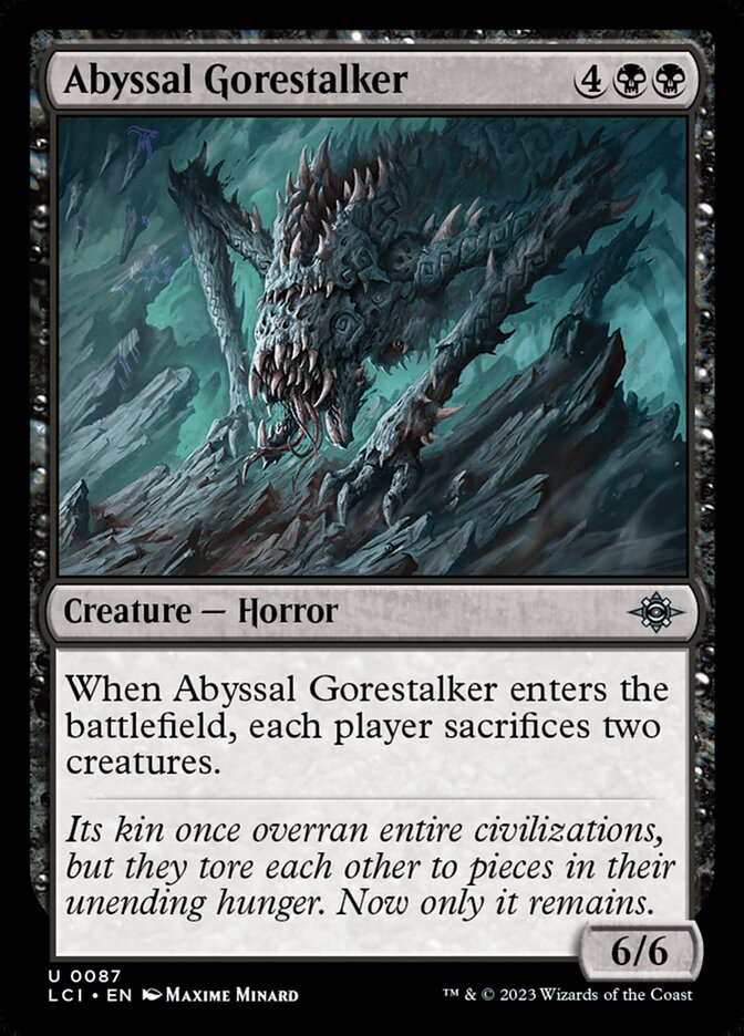 This Is An Image Of The Magic The Gathering Card Abyssal Gorestalker From The Set The Lost Caverns of Ixalan - Designed By Artist Maxime Minard