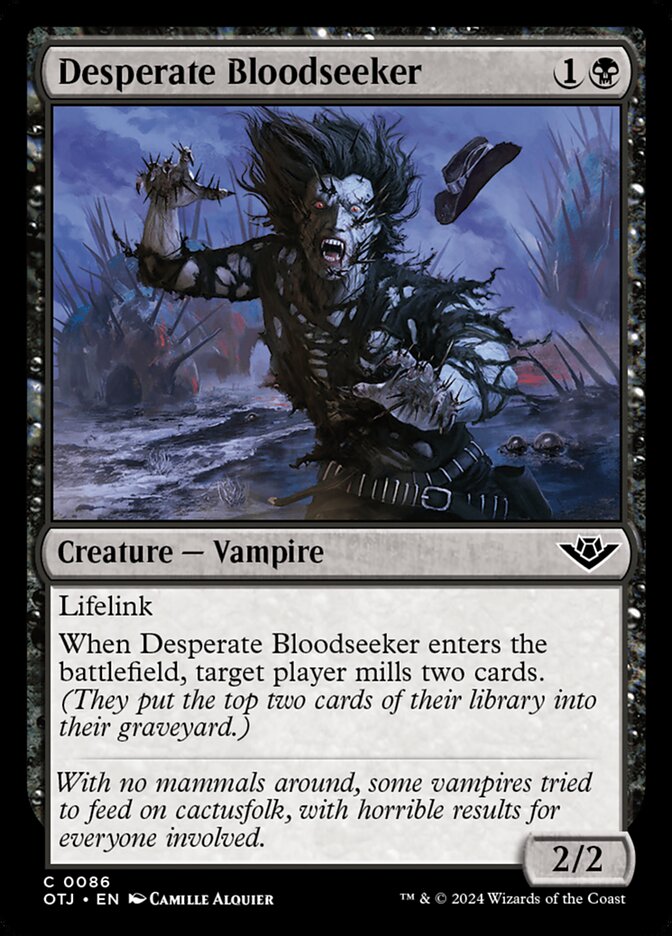 This Is An Image Of The Magic The Gathering Card Desperate Bloodseeker From The Set Outlaws of Thunder Junction - Designed By Artist Camille Alquier