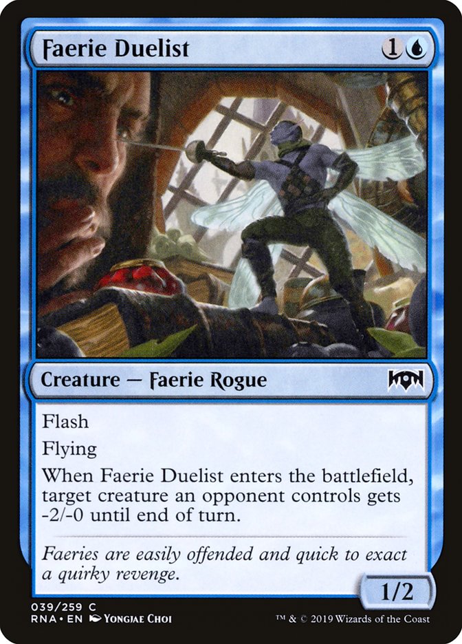 This Is An Image Of The Magic The Gathering Card Faerie Duelist From The Set Ravnica Allegiance - Designed By Artist Yongjae Choi