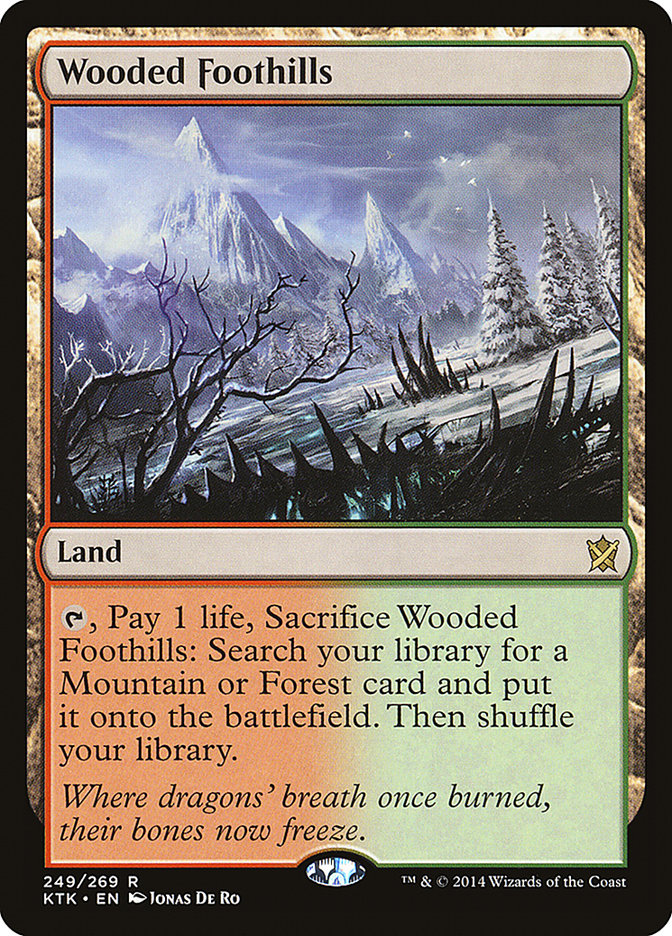 This Is An Image Of The Magic The Gathering Card Wooded Foothills From The Set Modern Horizons 3 - Designed By Artist Chris Ostrowski