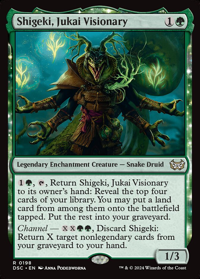 This Is An Image Of The Magic The Gathering Card Shigeki, Jukai Visionary From The Set Tarkir: Dragonstorm Commander - Designed By Artist Anna Podedworna