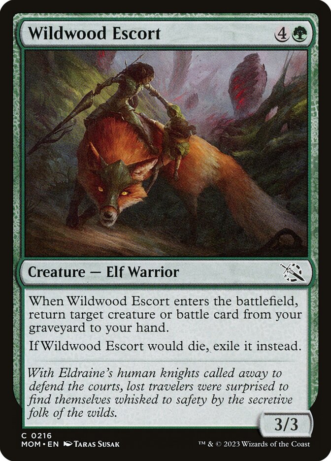 This Is An Image Of The Magic The Gathering Card Wildwood Escort From The Set March of the Machine - Designed By Artist Taras Susak