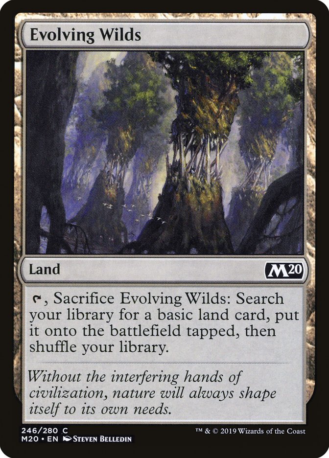 This Is An Image Of The Magic The Gathering Card Evolving Wilds From The Set Tarkir: Dragonstorm - Designed By Artist Leon Tukker