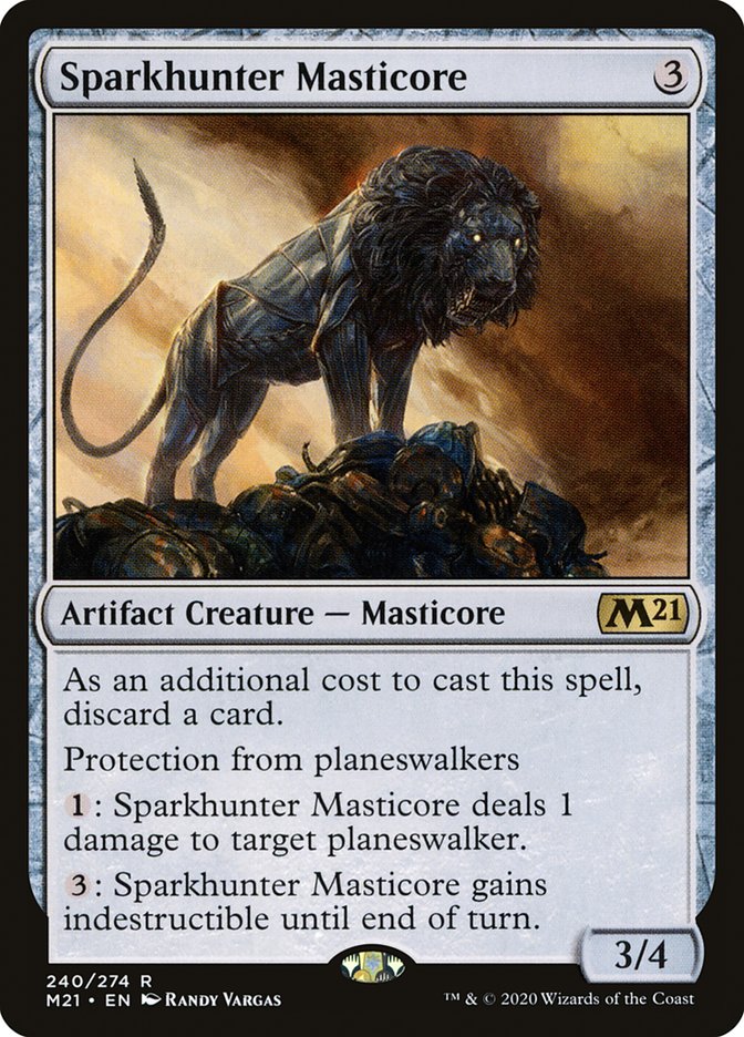 This Is An Image Of The Magic The Gathering Card Sparkhunter Masticore From The Set Core Set 2021 - Designed By Artist Randy Vargas