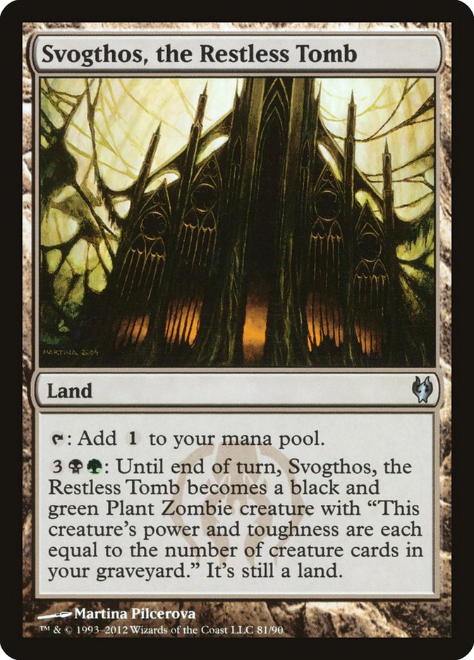 This Is An Image Of The Magic The Gathering Card Svogthos, the Restless Tomb From The Set Commander Anthology Volume II - Designed By Artist Martina Pilcerova