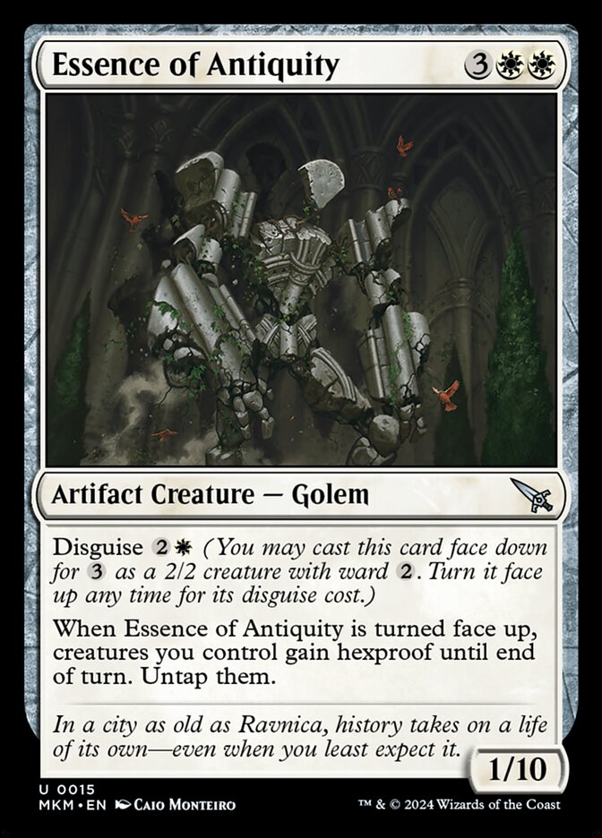 This Is An Image Of The Magic The Gathering Card Essence of Antiquity From The Set Murders at Karlov Manor - Designed By Artist Caio Monteiro