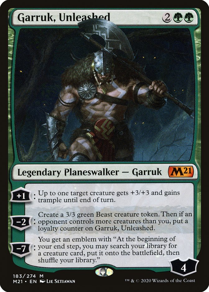 This Is An Image Of The Magic The Gathering Card Garruk, Unleashed From The Set Core Set 2021 - Designed By Artist Lie Setiawan