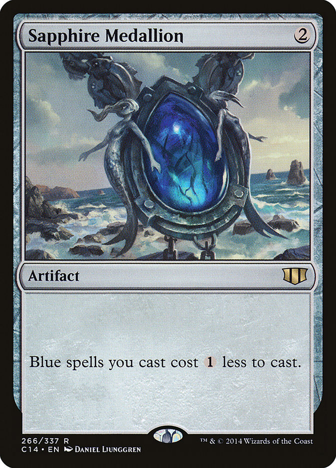 This Is An Image Of The Magic The Gathering Card Sapphire Medallion From The Set Modern Horizons 3 - Designed By Artist Daniel Ljunggren