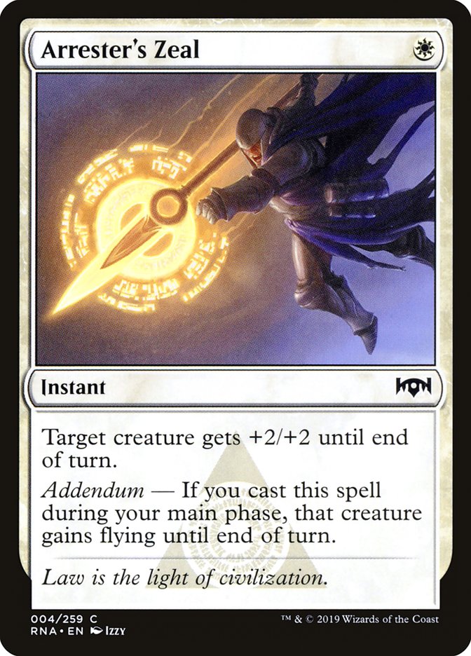 This Is An Image Of The Magic The Gathering Card Arrester's Zeal From The Set Ravnica Remastered - Designed By Artist Izzy