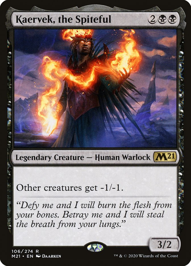 This Is An Image Of The Magic The Gathering Card Kaervek, the Spiteful From The Set Core Set 2021 - Designed By Artist Daarken