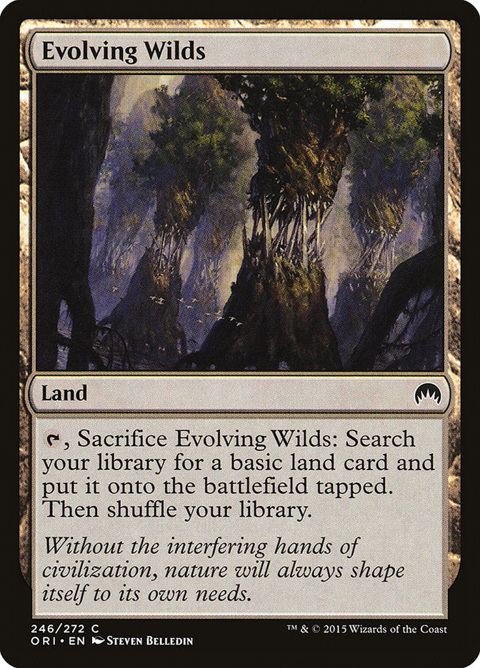 This Is An Image Of The Magic The Gathering Card Evolving Wilds From The Set Tarkir: Dragonstorm - Designed By Artist Leon Tukker