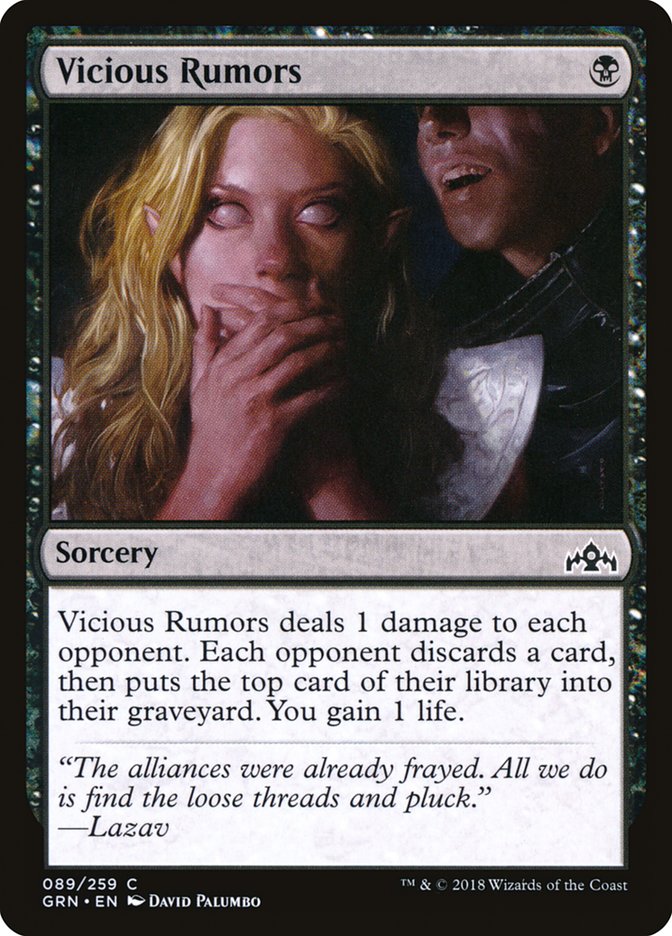 This Is An Image Of The Magic The Gathering Card Vicious Rumors From The Set Guilds of Ravnica - Designed By Artist David Palumbo