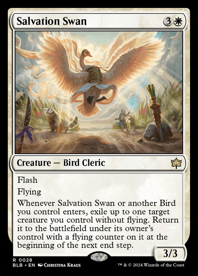 This Is An Image Of The Magic The Gathering Card Salvation Swan From The Set Bloomburrow - Designed By Artist Christina Kraus