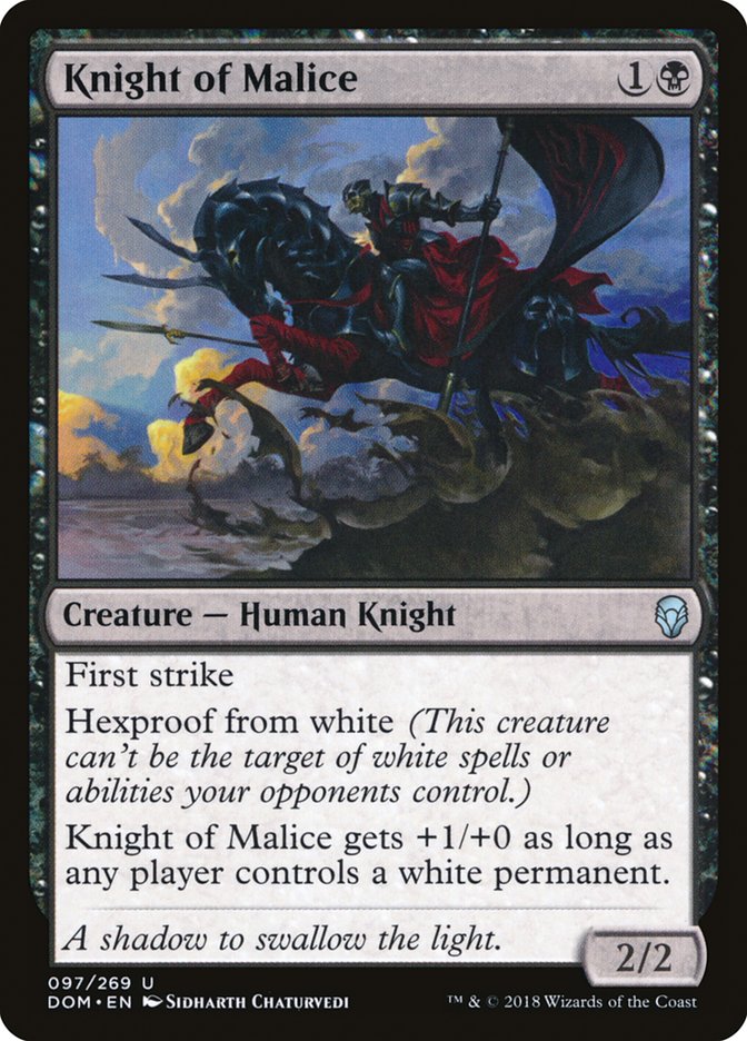 This Is An Image Of The Magic The Gathering Card Knight of Malice From The Set Foundations - Designed By Artist Sidharth Chaturvedi