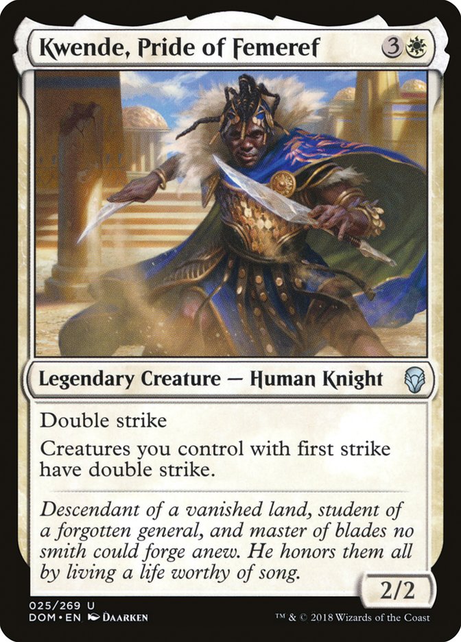 This Is An Image Of The Magic The Gathering Card Kwende, Pride of Femeref From The Set Dominaria - Designed By Artist Daarken