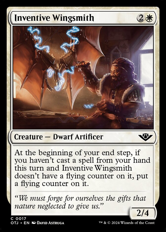 This Is An Image Of The Magic The Gathering Card Inventive Wingsmith From The Set Outlaws of Thunder Junction - Designed By Artist David Astruga