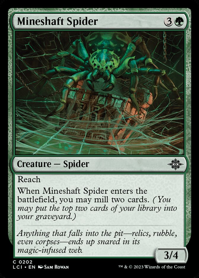 This Is An Image Of The Magic The Gathering Card Mineshaft Spider From The Set The Lost Caverns of Ixalan - Designed By Artist Sam Rowan
