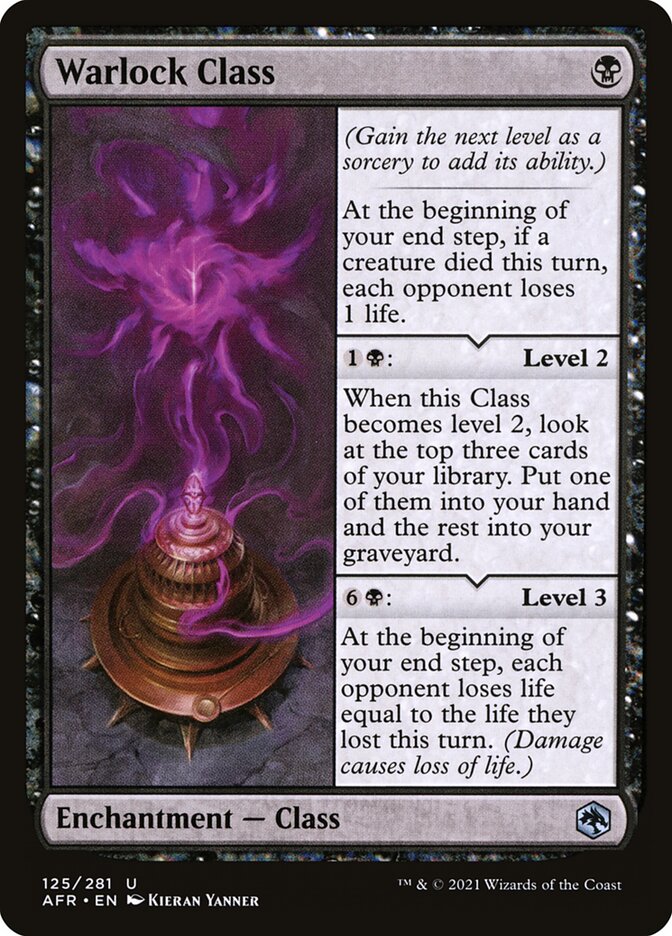 This Is An Image Of The Magic The Gathering Card Warlock Class From The Set Adventures in the Forgotten Realms - Designed By Artist Kieran Yanner