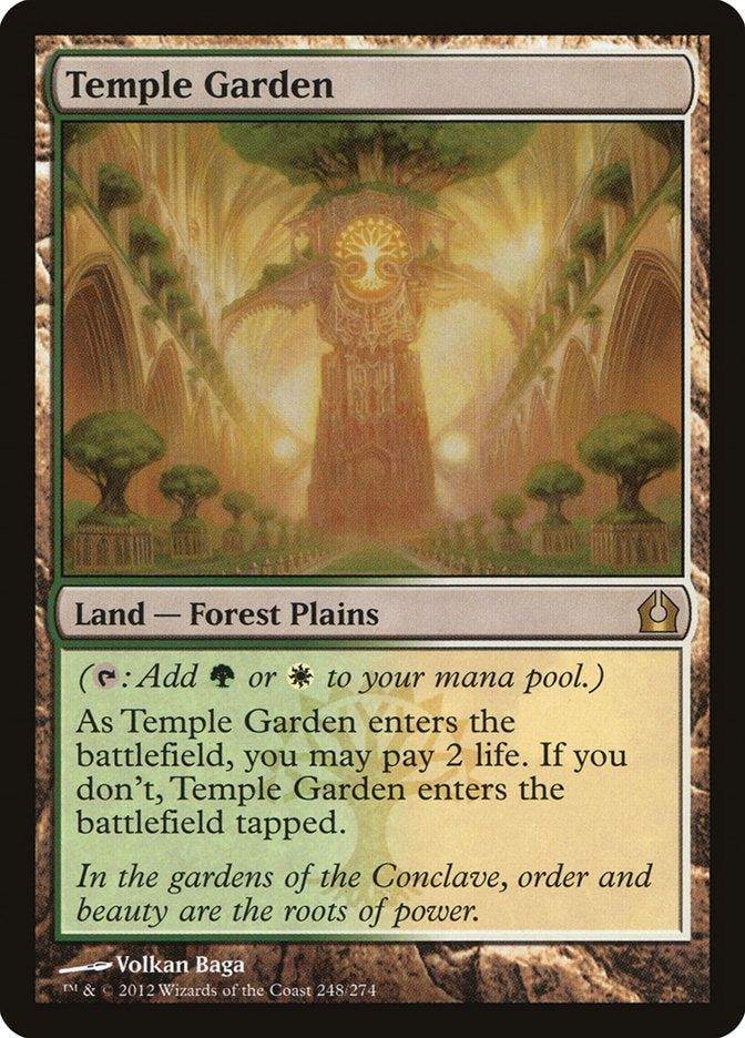 This Is An Image Of The Magic The Gathering Card Temple Garden From The Set Ravnica Remastered - Designed By Artist Rob Alexander
