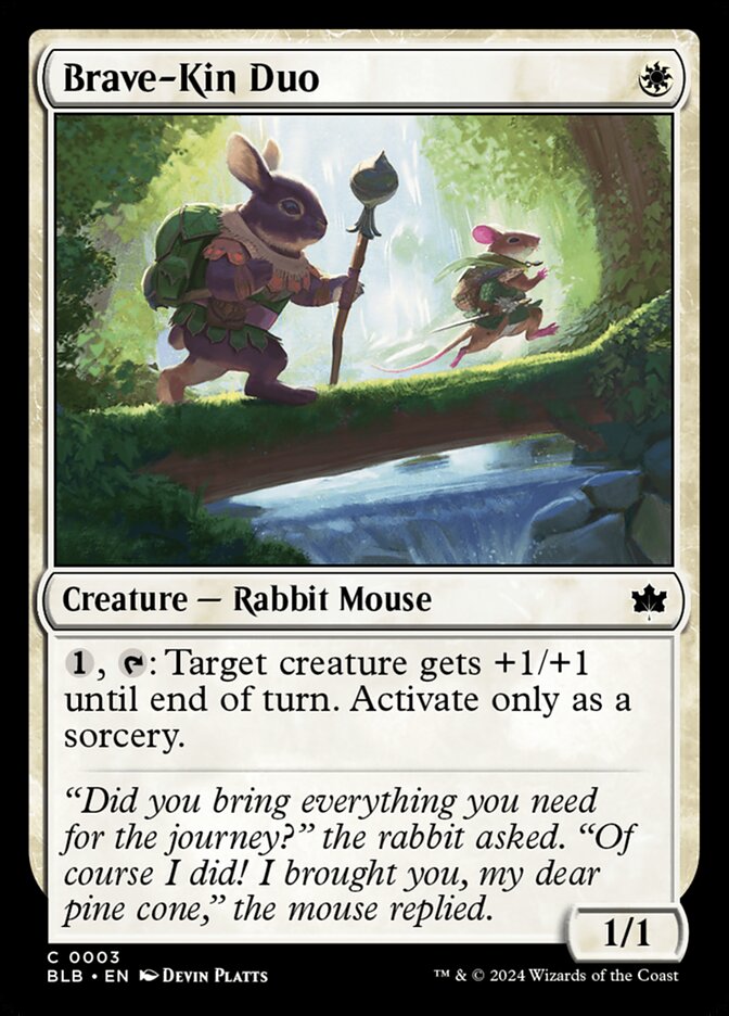 This Is An Image Of The Magic The Gathering Card Brave-Kin Duo From The Set Bloomburrow - Designed By Artist Devin Platts