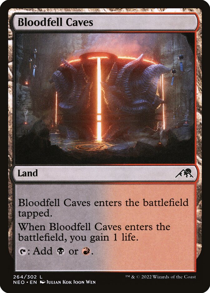 This Is An Image Of The Magic The Gathering Card Bloodfell Caves From The Set Tarkir: Dragonstorm - Designed By Artist Piotr Dura