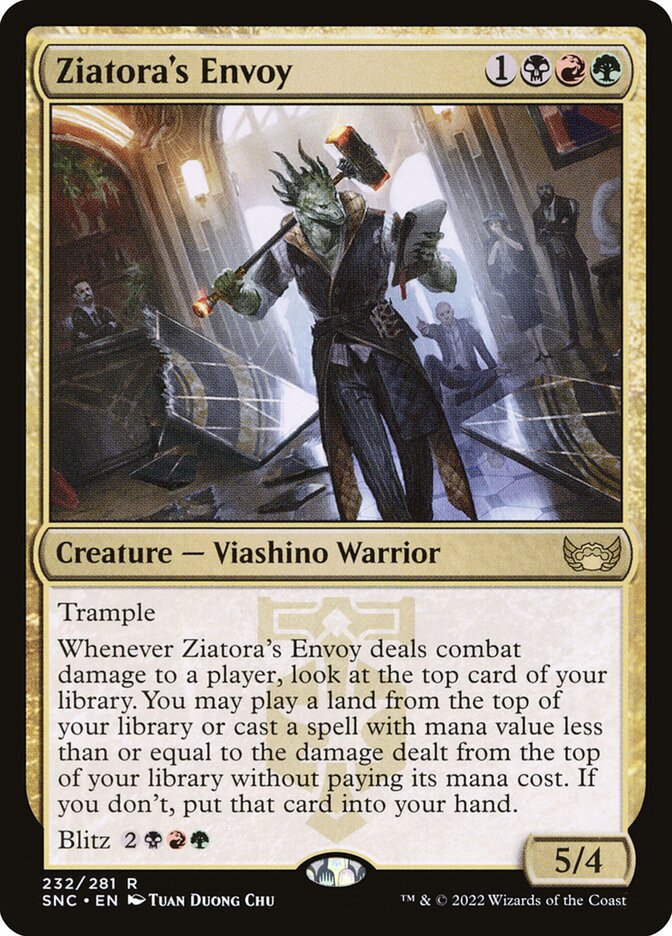 This Is An Image Of The Magic The Gathering Card Ziatora's Envoy From The Set Streets of New Capenna - Designed By Artist Tuan Duong Chu