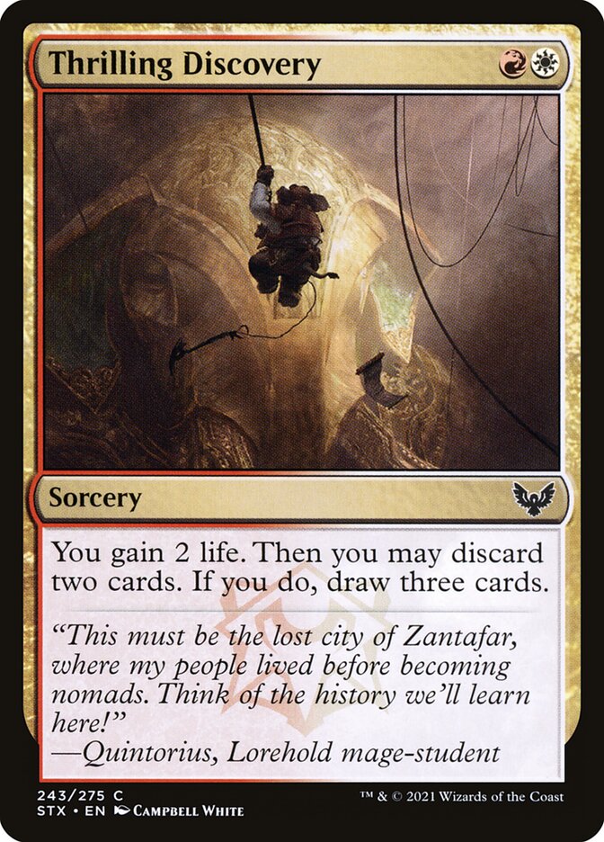 This Is An Image Of The Magic The Gathering Card Thrilling Discovery From The Set Outlaws of Thunder Junction Commander - Designed By Artist Campbell White