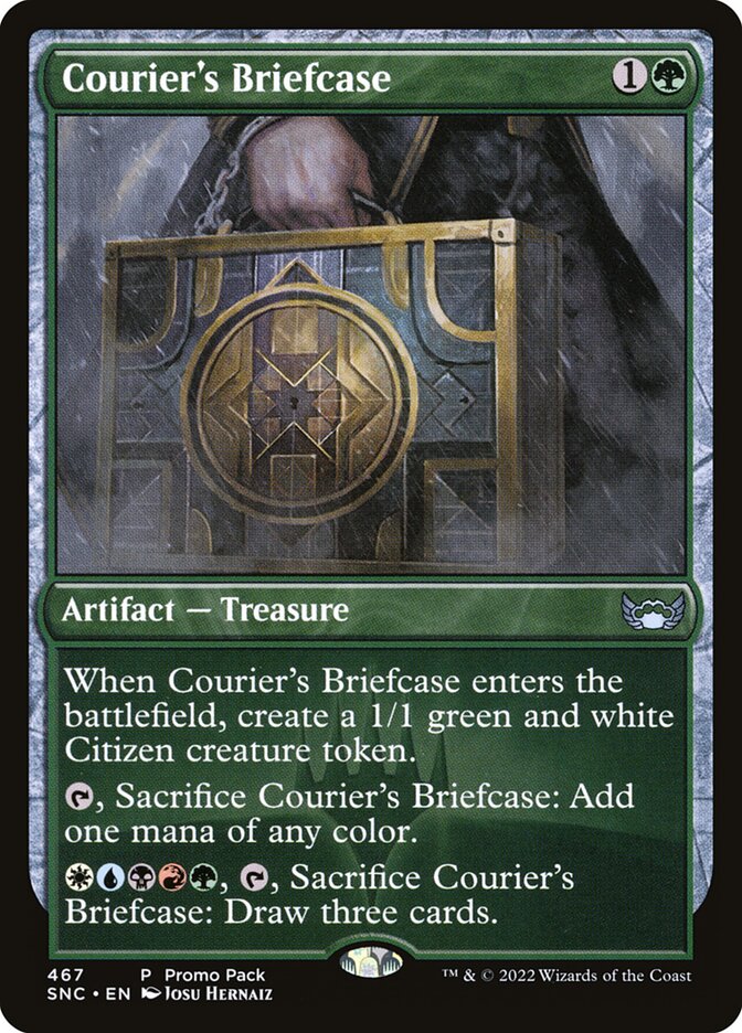 This Is An Image Of The Magic The Gathering Card Courier's Briefcase From The Set Streets of New Capenna - Designed By Artist Josu Hernaiz