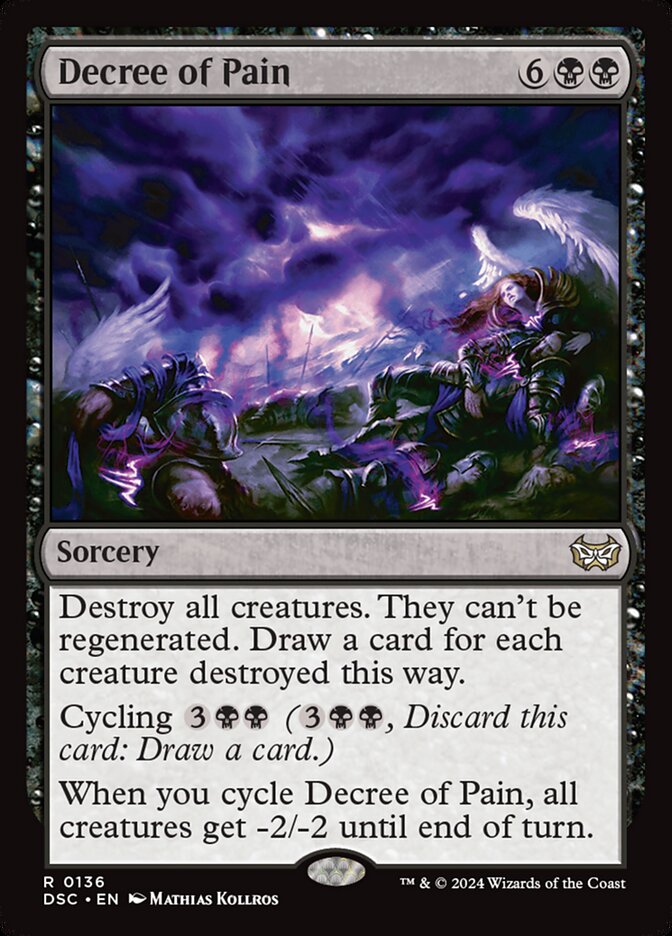 This Is An Image Of The Magic The Gathering Card Decree of Pain From The Set Duskmourn: House of Horror Commander - Designed By Artist Mathias Kollros