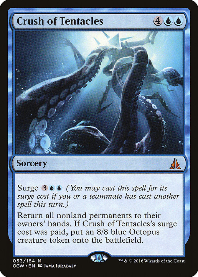 This Is An Image Of The Magic The Gathering Card Crush of Tentacles From The Set Oath of the Gatewatch - Designed By Artist Jama Jurabaev