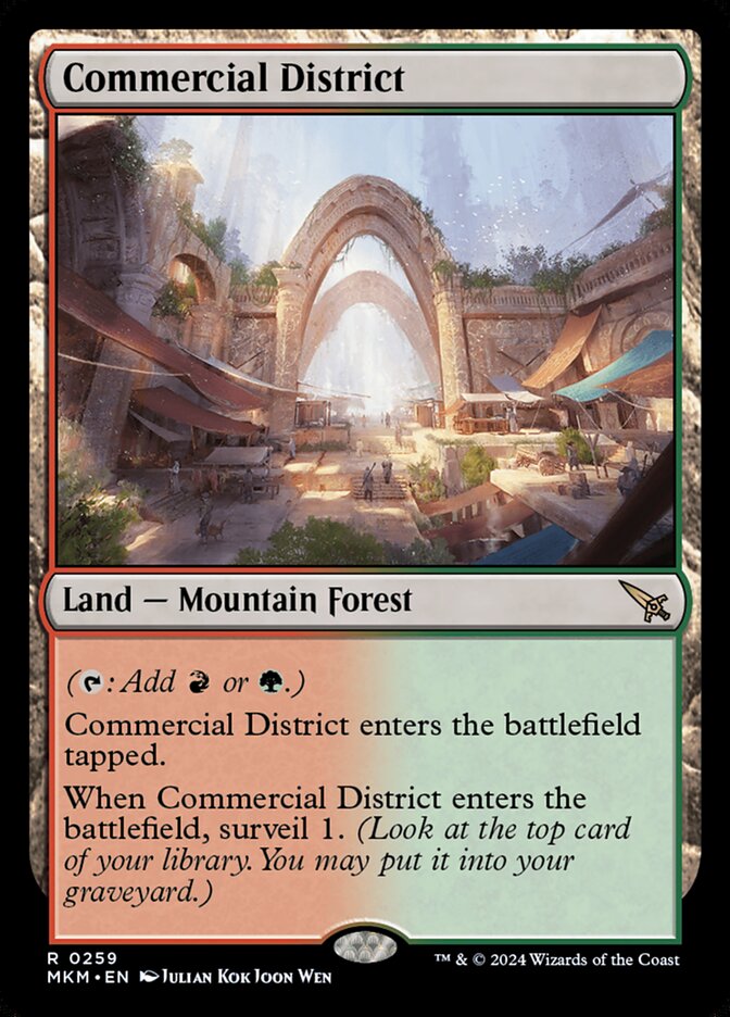 This Is An Image Of The Magic The Gathering Card Commercial District From The Set Murders at Karlov Manor - Designed By Artist Julian Kok Joon Wen
