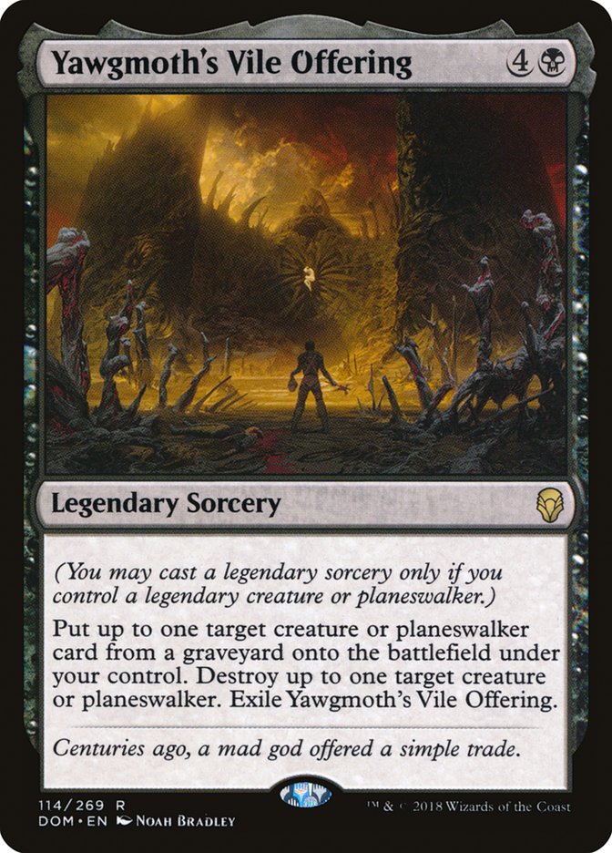 This Is An Image Of The Magic The Gathering Card Yawgmoth's Vile Offering From The Set March of the Machine Commander - Designed By Artist Chase Stone