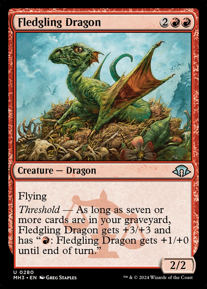 This Is An Image Of The Magic The Gathering Card Fledgling Dragon From The Set Modern Horizons 3 - Designed By Artist Greg Staples