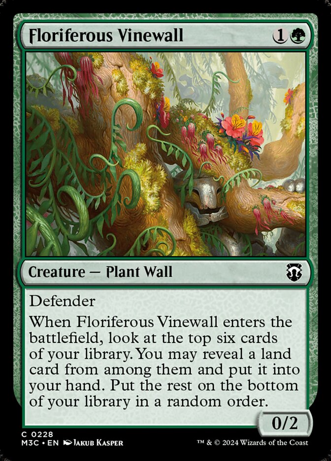 This Is An Image Of The Magic The Gathering Card Floriferous Vinewall From The Set Dominaria United - Designed By Artist Jakub Kasper