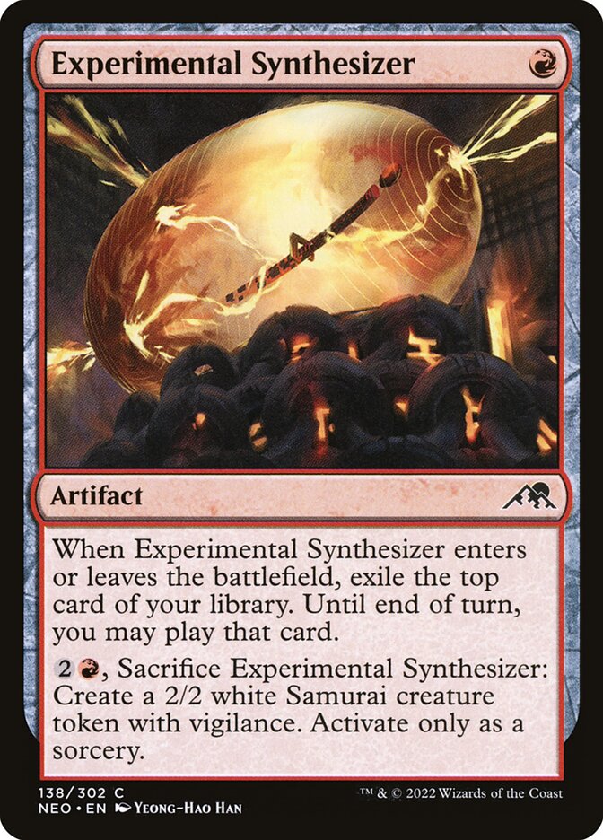 This Is An Image Of The Magic The Gathering Card Experimental Synthesizer From The Set Kamigawa: Neon Dynasty - Designed By Artist Yeong-Hao Han