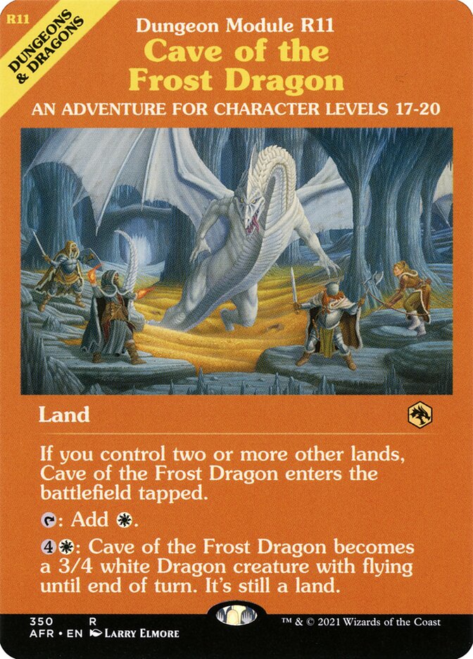 This Is An Image Of The Magic The Gathering Card Cave of the Frost Dragon From The Set Adventures in the Forgotten Realms - Designed By Artist Johannes Voss