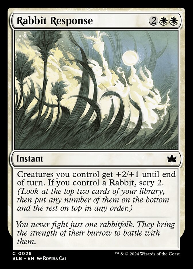 This Is An Image Of The Magic The Gathering Card Rabbit Response From The Set Bloomburrow - Designed By Artist Rovina Cai