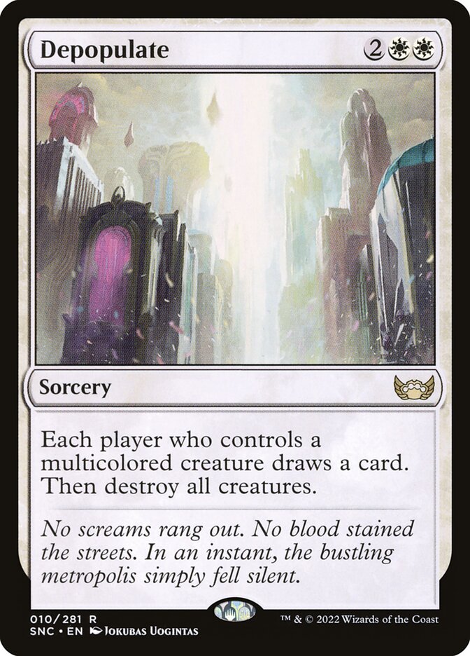 This Is An Image Of The Magic The Gathering Card Depopulate From The Set Streets of New Capenna - Designed By Artist Jokubas Uogintas