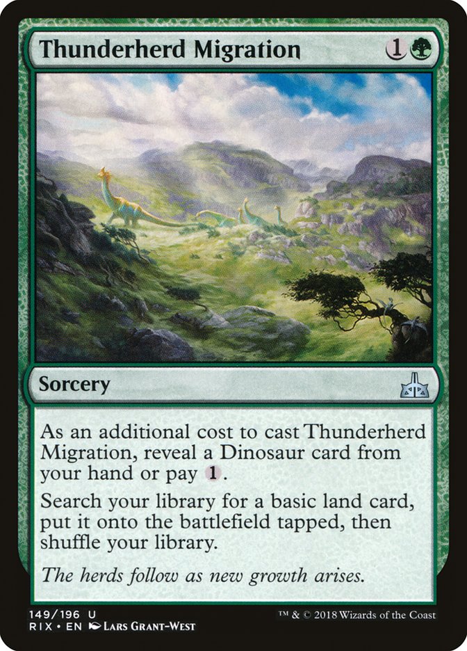 This Is An Image Of The Magic The Gathering Card Thunderherd Migration From The Set The Lost Caverns of Ixalan Commander - Designed By Artist Lars Grant-West