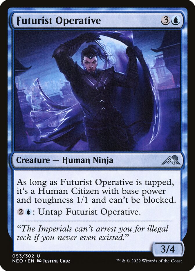 This Is An Image Of The Magic The Gathering Card Futurist Operative From The Set Kamigawa: Neon Dynasty - Designed By Artist Justine Cruz