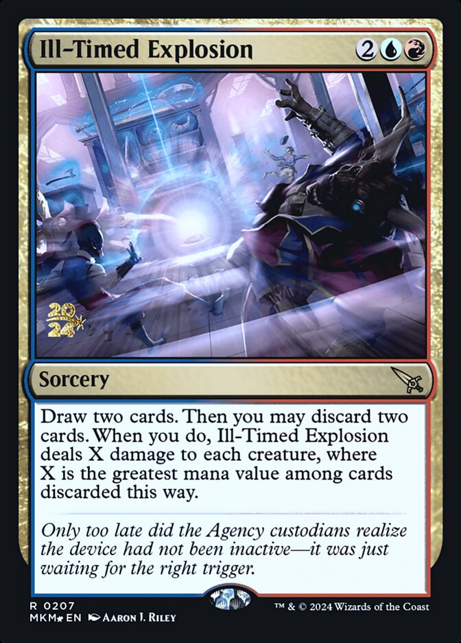 This Is An Image Of The Magic The Gathering Card Ill-Timed Explosion From The Set Murders at Karlov Manor - Designed By Artist Aaron J. Riley