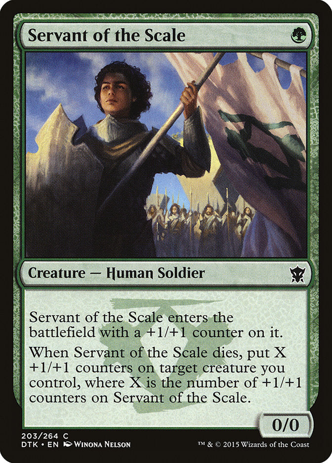 This Is An Image Of The Magic The Gathering Card Servant of the Scale From The Set Dragons of Tarkir - Designed By Artist Winona Nelson