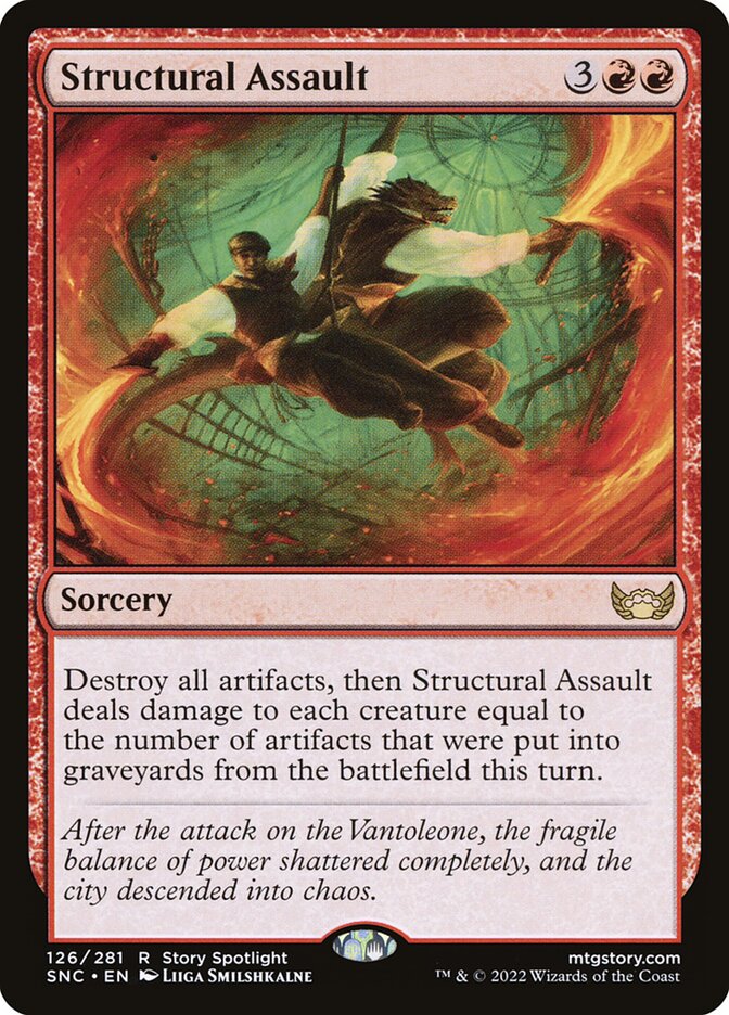 This Is An Image Of The Magic The Gathering Card Structural Assault From The Set Streets of New Capenna - Designed By Artist Liiga Smilshkalne