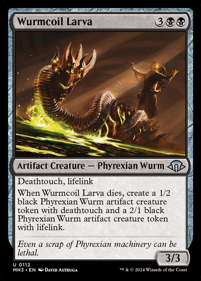 This Is An Image Of The Magic The Gathering Card Wurmcoil Larva From The Set Modern Horizons 3 - Designed By Artist David Astruga