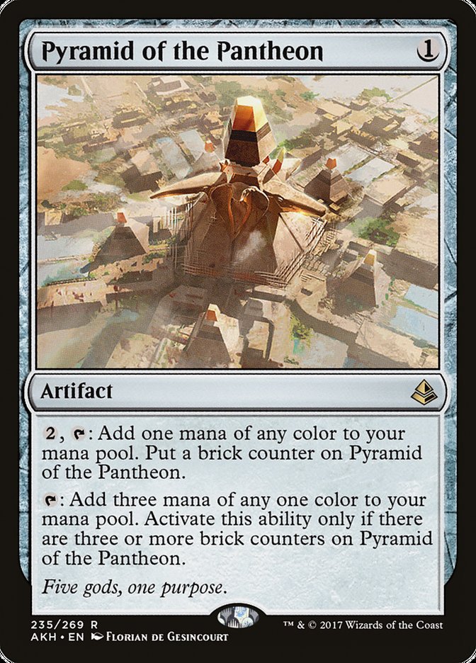 This Is An Image Of The Magic The Gathering Card Pyramid of the Pantheon From The Set Amonkhet - Designed By Artist Florian de Gesincourt
