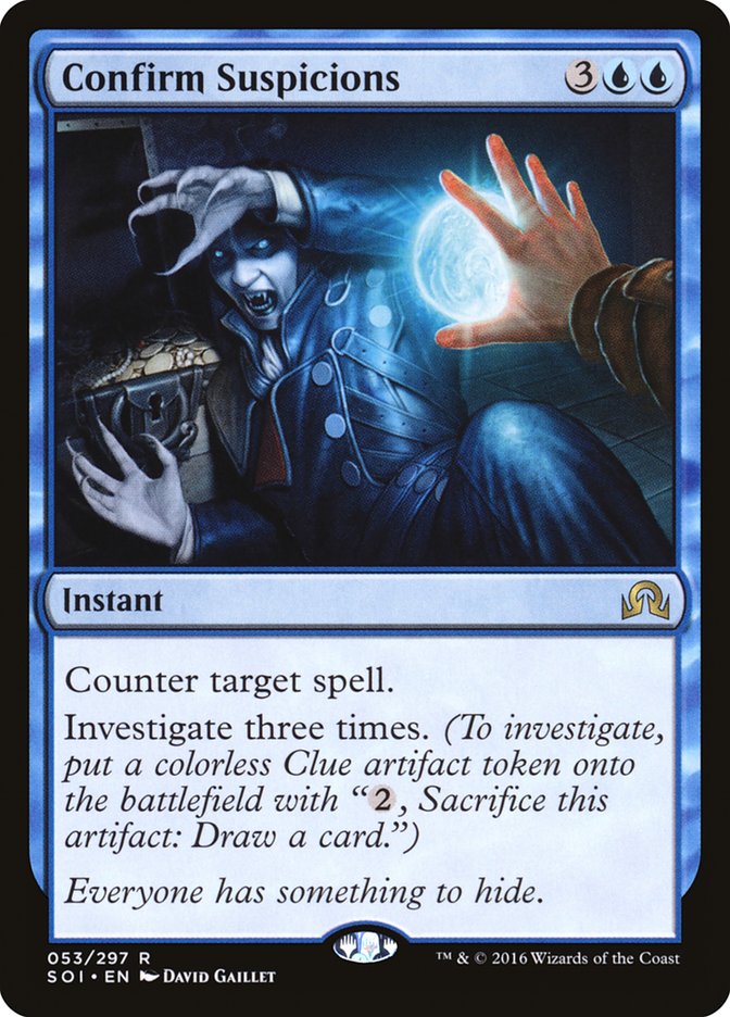 This Is An Image Of The Magic The Gathering Card Confirm Suspicions From The Set Murders at Karlov Manor Commander - Designed By Artist David Gaillet