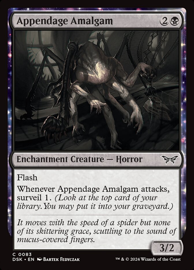 This Is An Image Of The Magic The Gathering Card Appendage Amalgam From The Set Duskmourn: House of Horror - Designed By Artist Bartek Fedyczak