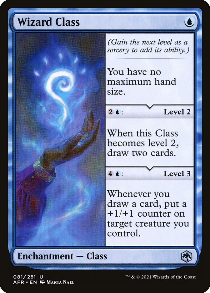 This Is An Image Of The Magic The Gathering Card Wizard Class From The Set Adventures in the Forgotten Realms - Designed By Artist Marta Nael