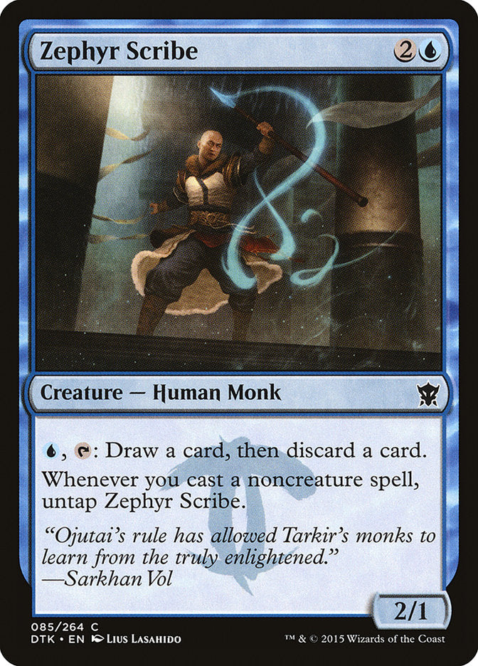 This Is An Image Of The Magic The Gathering Card Zephyr Scribe From The Set Dragons of Tarkir - Designed By Artist Lius Lasahido